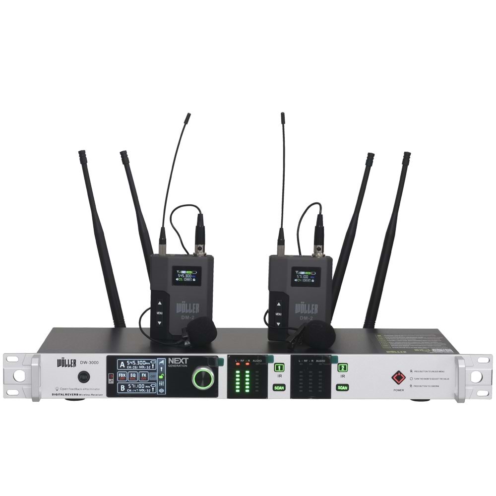 WÖLLER Çift Kanal 2 Yaka Kablosuz True Diversity UHF Kablosuz Mikrofon DW-3000 YY