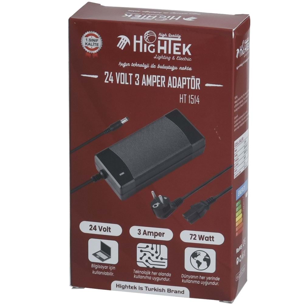 HIGHTEK 24V 3A Smps Priz Tipi Adaptör HT-1514