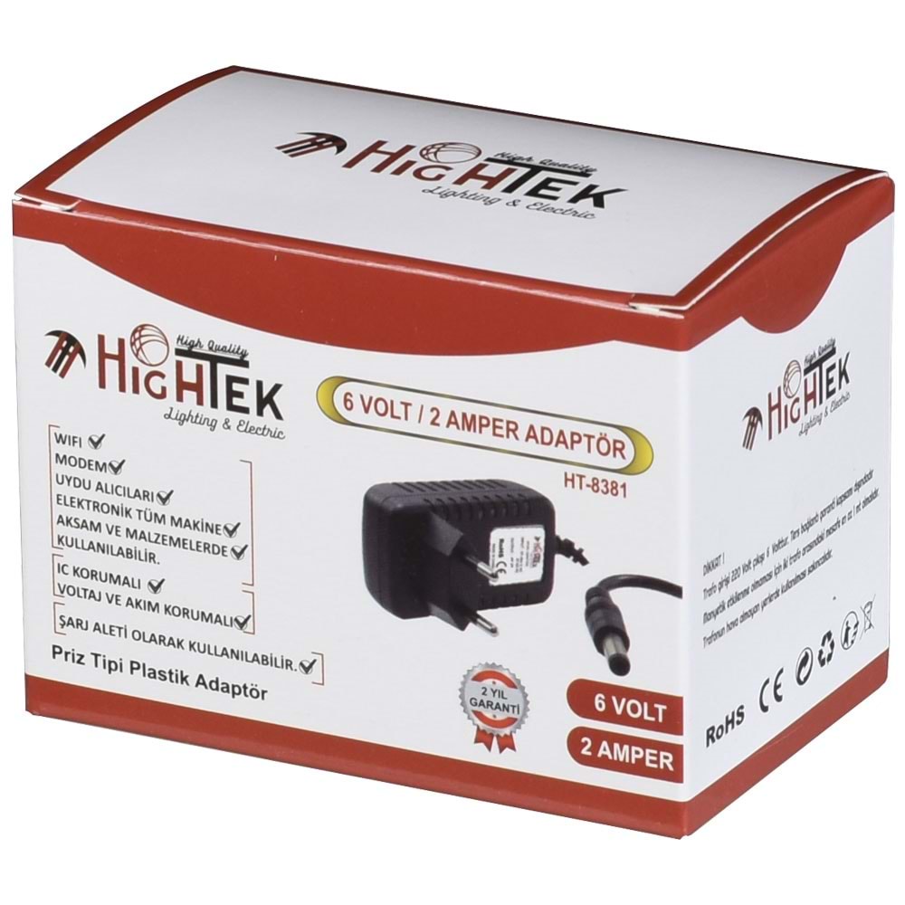 HIGHTEK 6V 2A Smps Piriz Tipi Adaptör (Ht-1529) HT-8381
