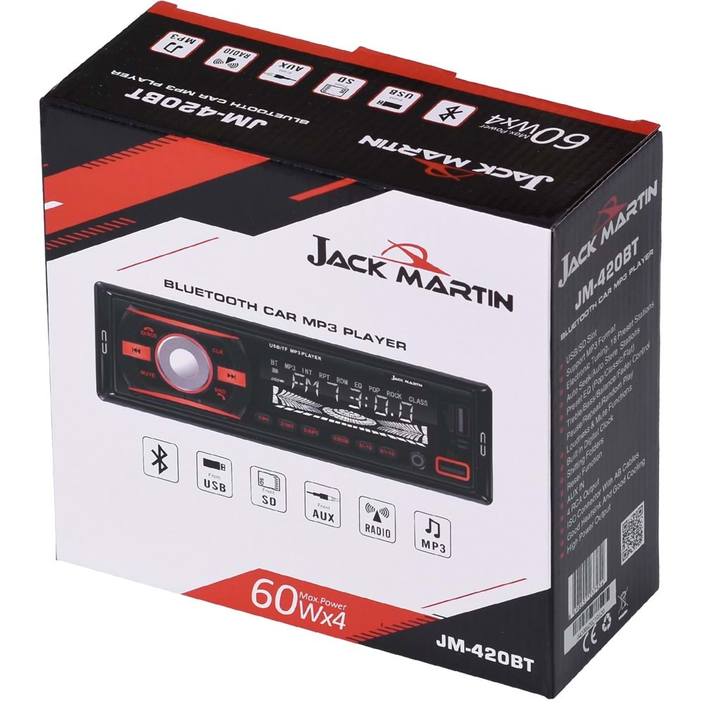 JACK MARTIN Çift Bluetooth ve USB Girişli Radyo Oto Teyp JM-420 BT