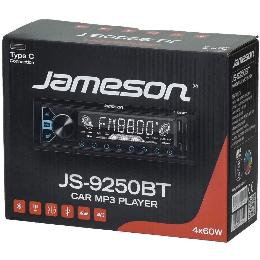 JAMESON Bluetooth ve 2 X USB Girişli Radyo Oto Teyp JS-9250 BT