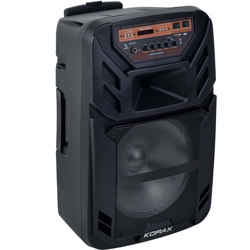 KORAX 12'' 80W Bluetooth ve USB Girişli 1 El 1 Yaka UHF Mikrofonlu Portatif Aktif Kabin KX-MAX-30 PLUS