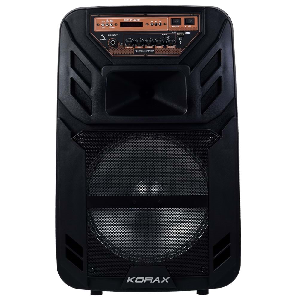 KORAX 12'' 80W Bluetooth ve USB Girişli 1 El 1 Yaka UHF Mikrofonlu Portatif Aktif Kabin KX-MAX-30 PLUS
