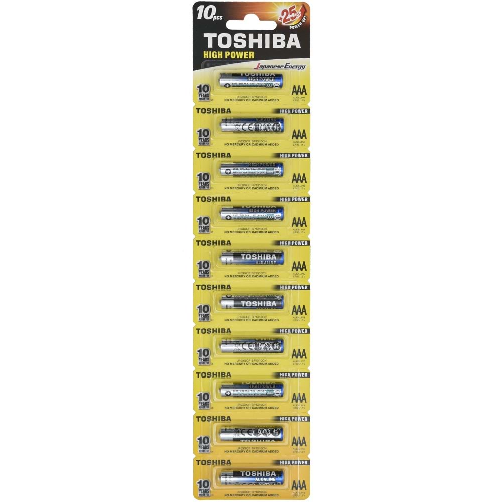 TOSHIBA AAA Alkaline Hıgh Power İnce Kalem Pil 10 Lu Kartela LR03GCP-10 KRT