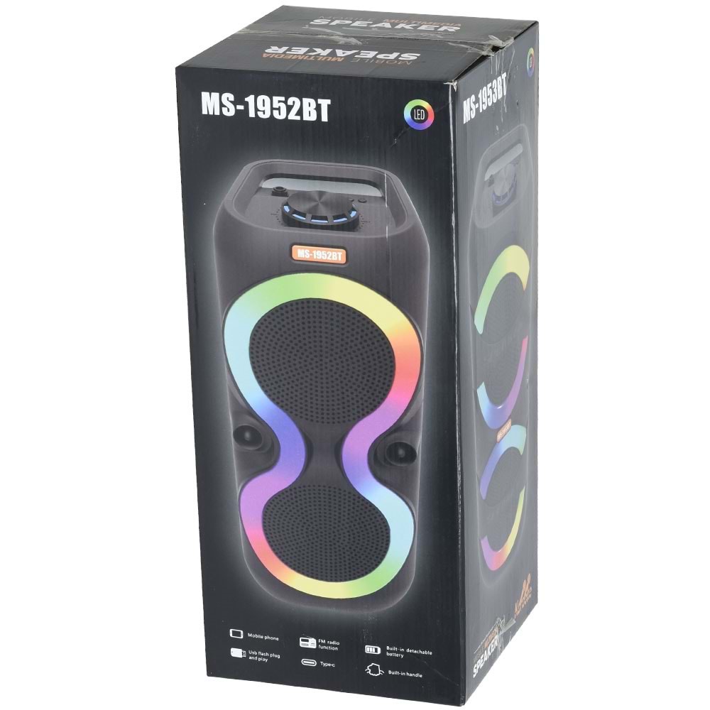 MS Bluetooth ve USB Girişli 2X6,5 İnch Şarjlı Işıklı Müzik Sistemi MS-1952 BT