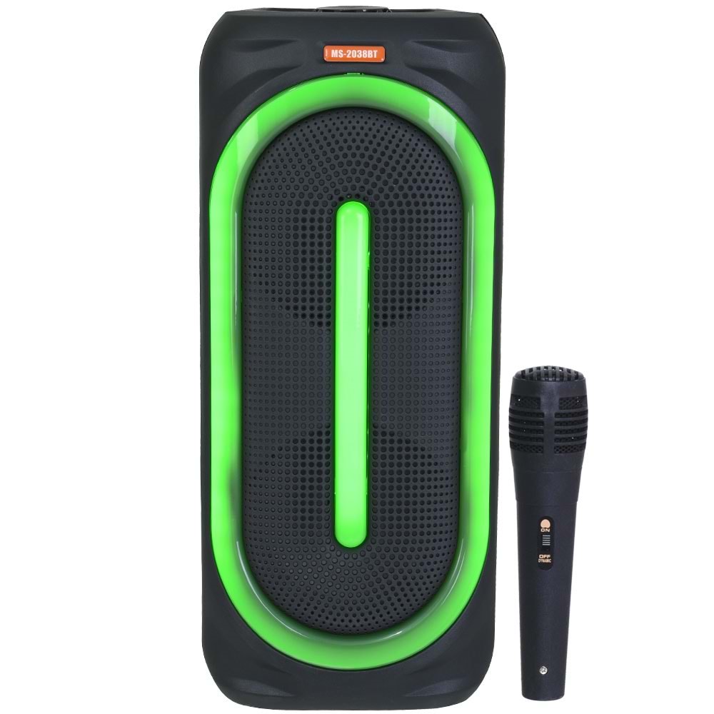 MS Bluetooth ve USB Girişli 2X8 İnch Şarjlı Işıklı Müzik Sistemi MS-2038 BT
