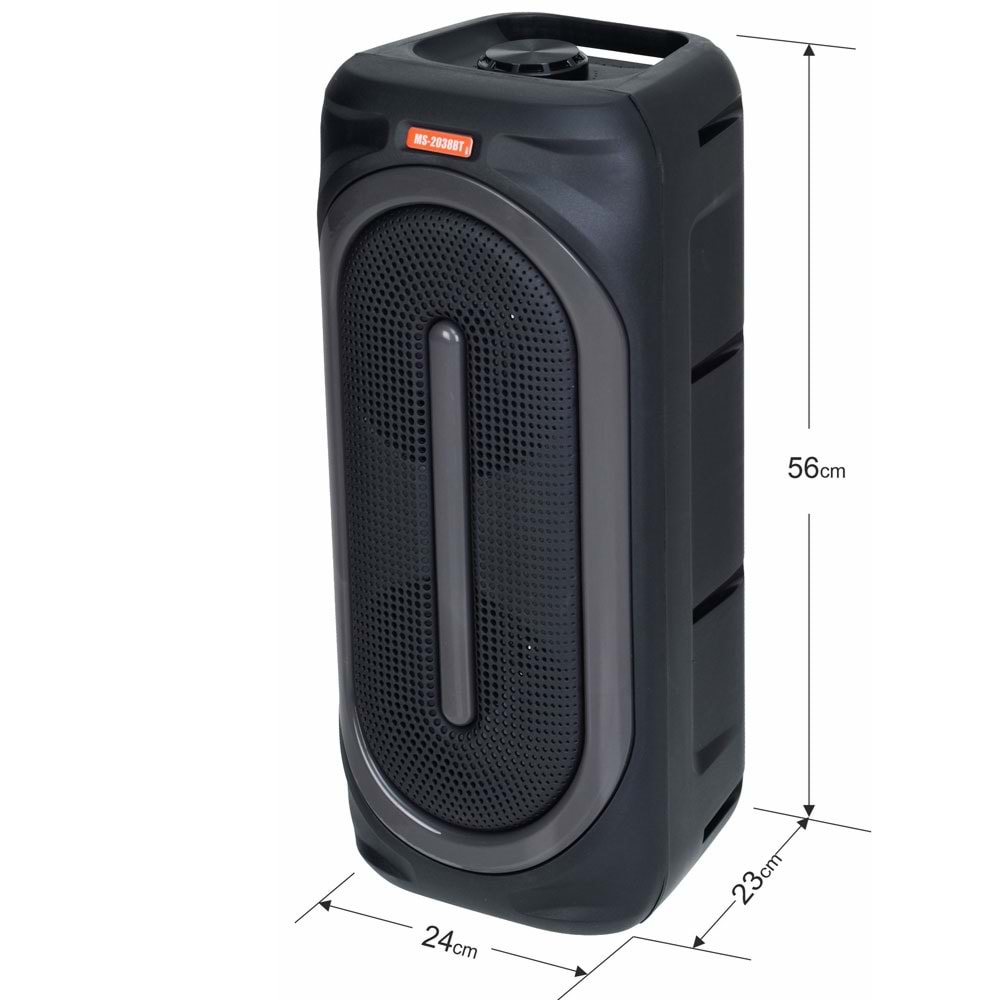 MS Bluetooth ve USB Girişli 2X8 İnch Şarjlı Işıklı Müzik Sistemi MS-2038 BT