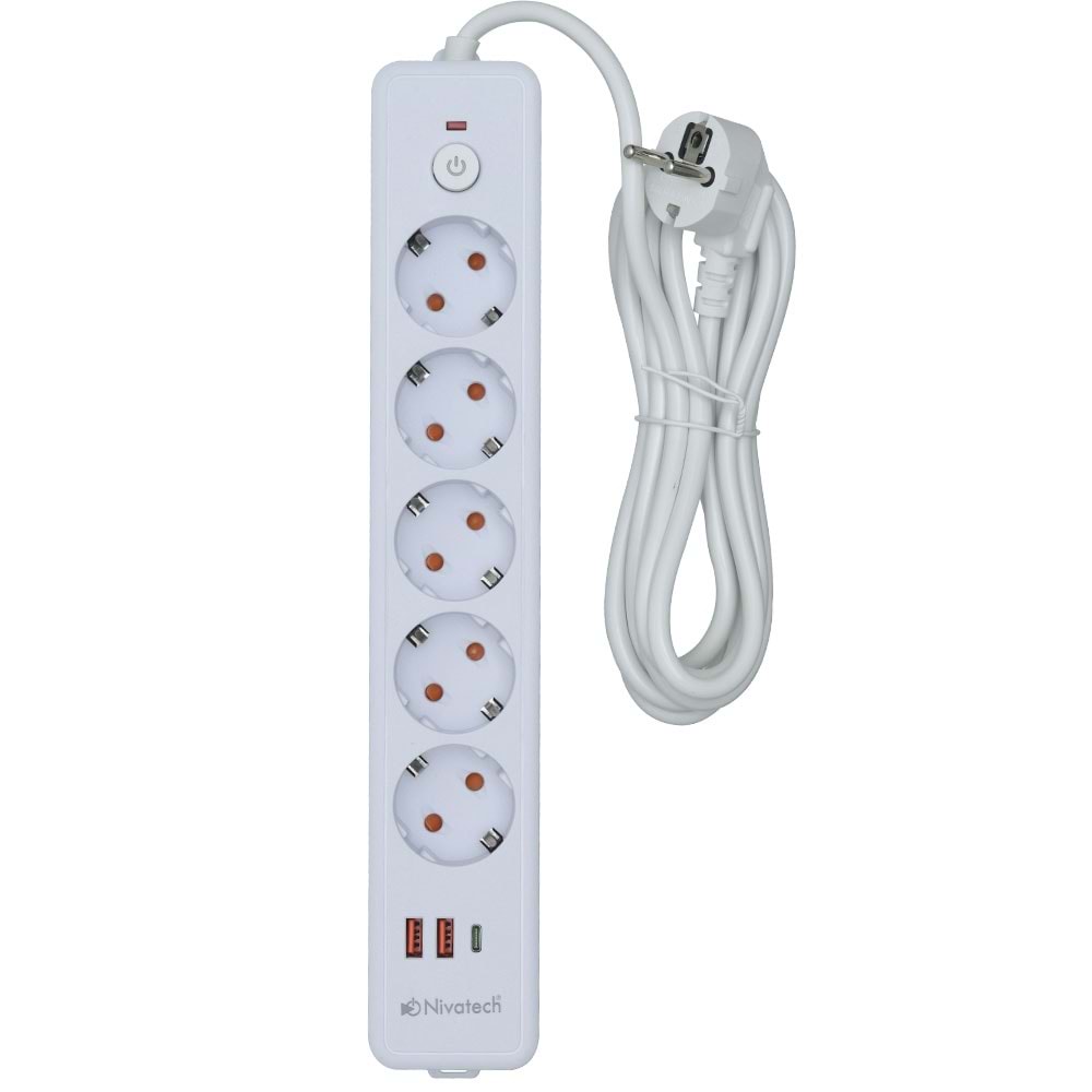 NİVATECH 5 Li 3 Mt USB Şarjlı Akım Korumalı Topraklı Priz NTC-5220-3