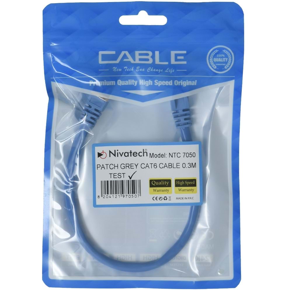 NIVATECH 30 Cm Cat6 Pluglu Kablo NTC-7050 MAVİ