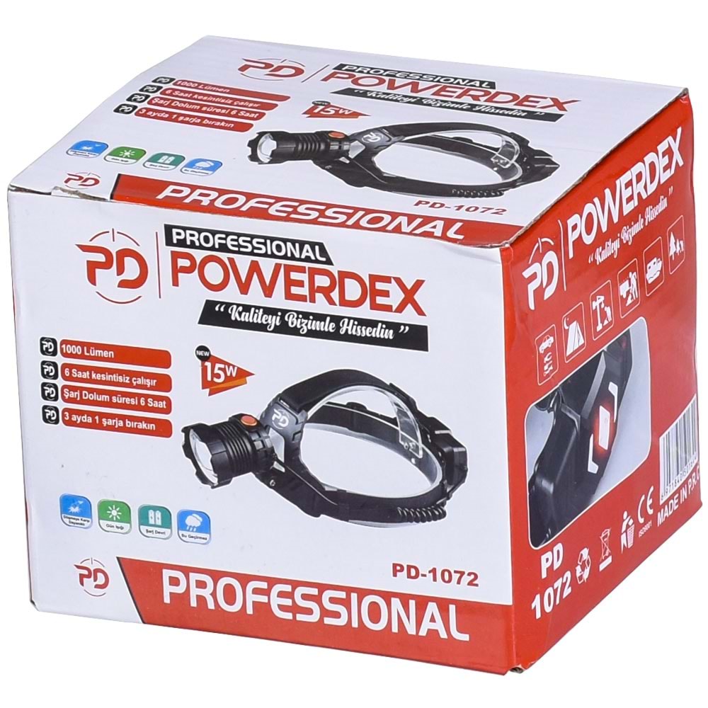 POWERDEX 15W Şarjlı Kafa Lambası PD-1072