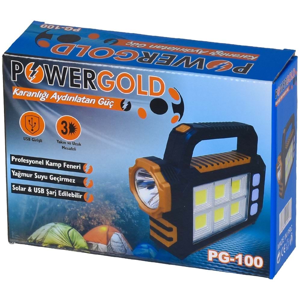 POWERGOLD Solar Ve Usb Şarjlı Kamp Feneri PG-100
