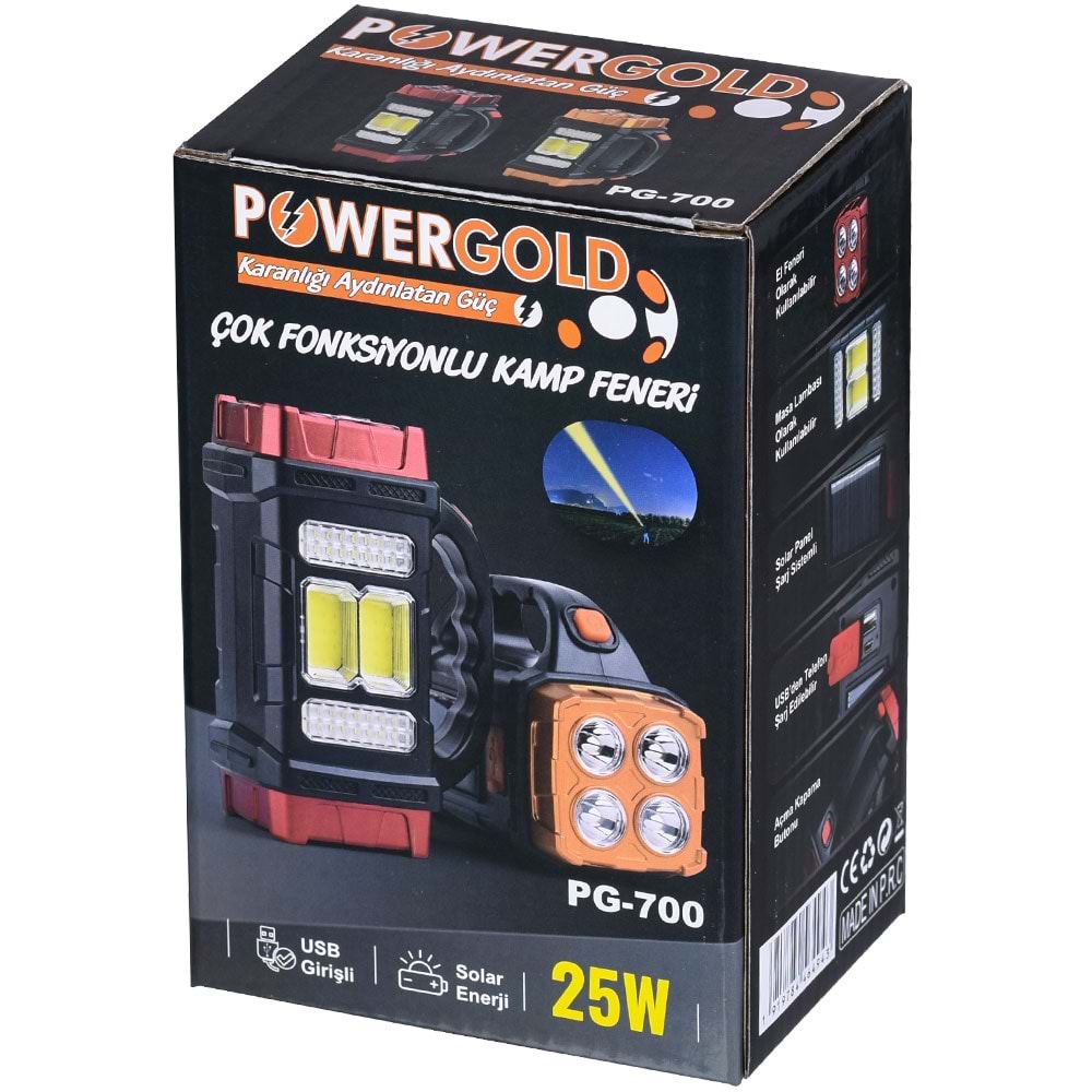 POWERGOLD 25W Solar Ve Usb Şarjlı Fener PG-700