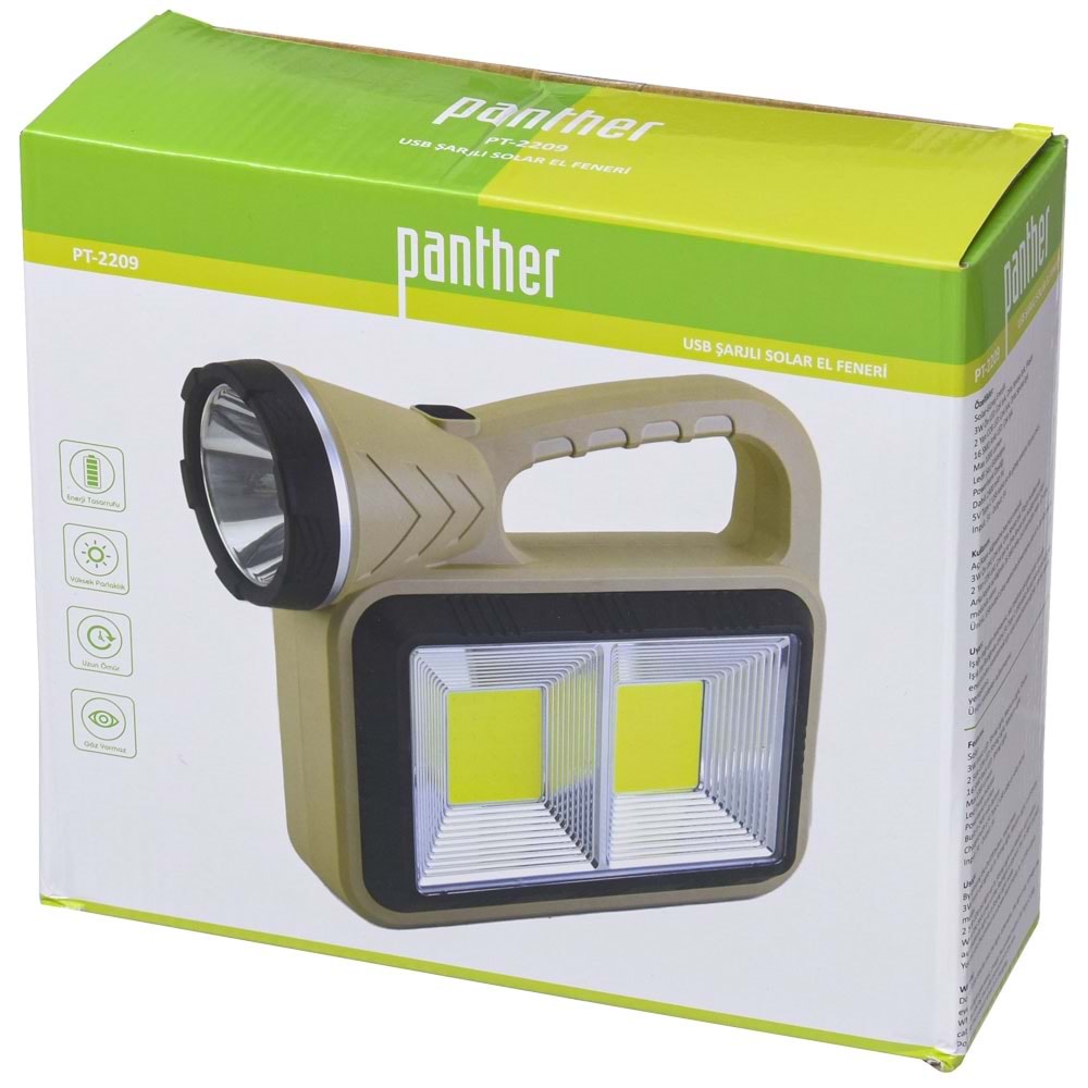 PANTHER Usb Şarjlı Solar El Feneri PT-2209