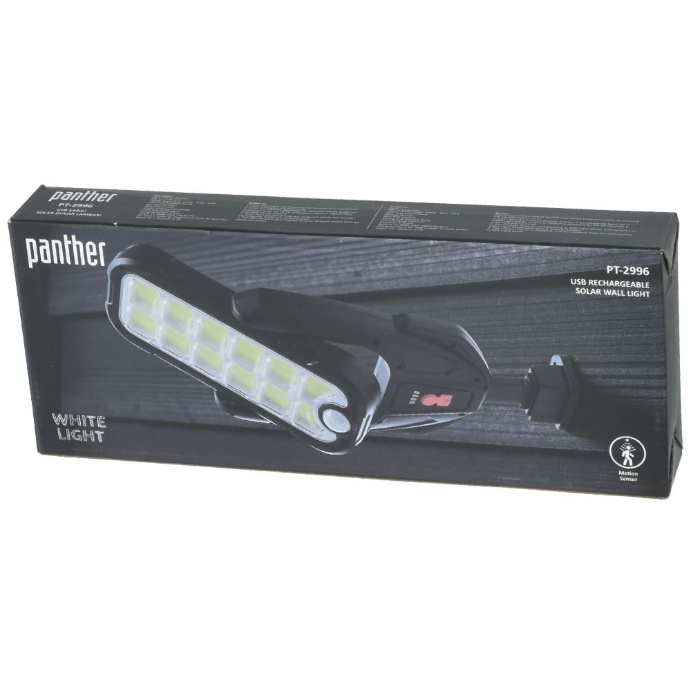 PANTHER 8W 12 COB Led li Solar Şarjlı Duvar Lambası PT-2996