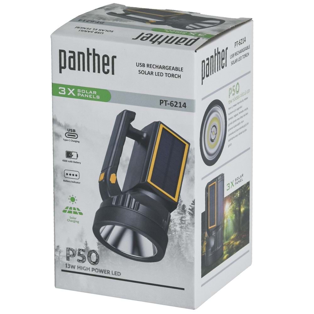 PANTHER Usb Şarjlı Solar El Feneri PT-6214