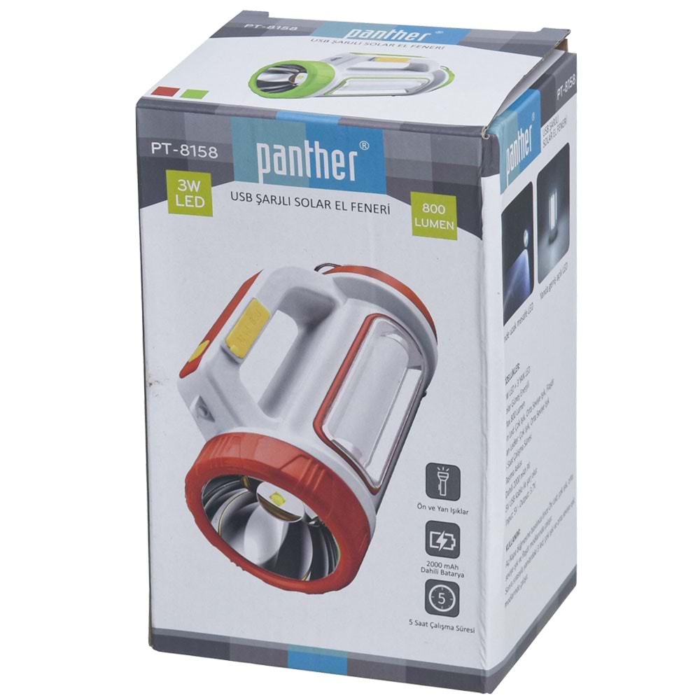 PANTHER Solar Usb Şarjlı El Feneri PT-8158