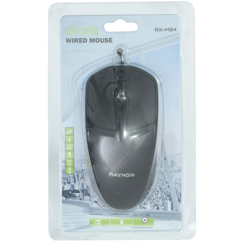 RAYNOX USB Kablolu Mouse (1200 DPI) – Siyah RX-M04
