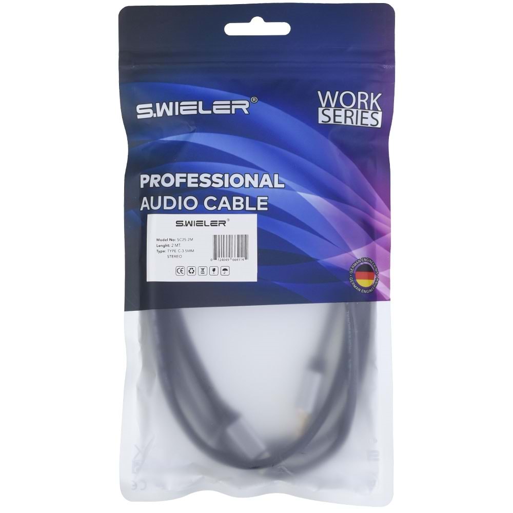 S.WIELER Type C - 3.5 mm Stereo Kablo Uzunluğu: 2 Metre SC2S-2M