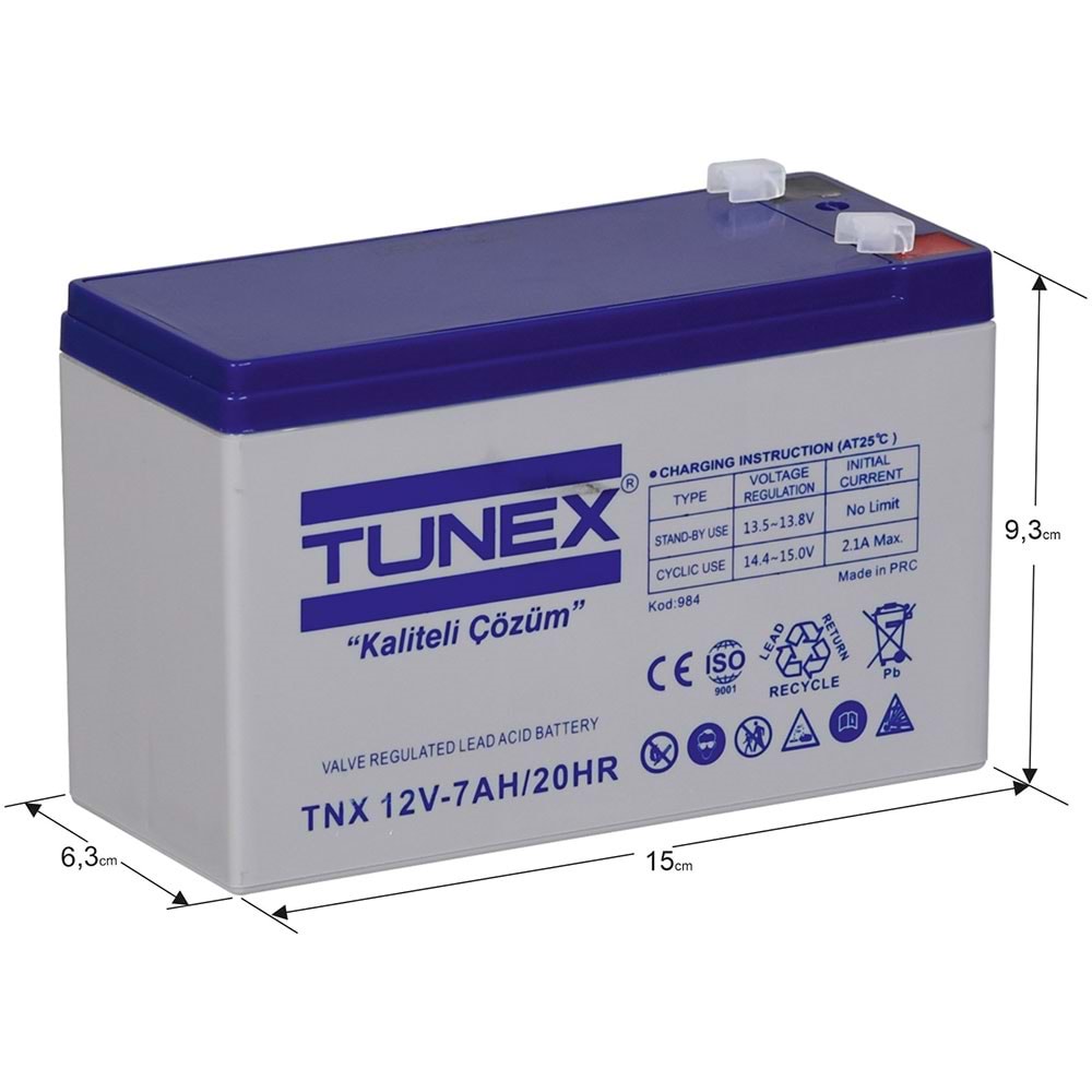 TUNEX 12V 7A Gri-Mavi Kuru Bakımsız Akü TNX-12V7A