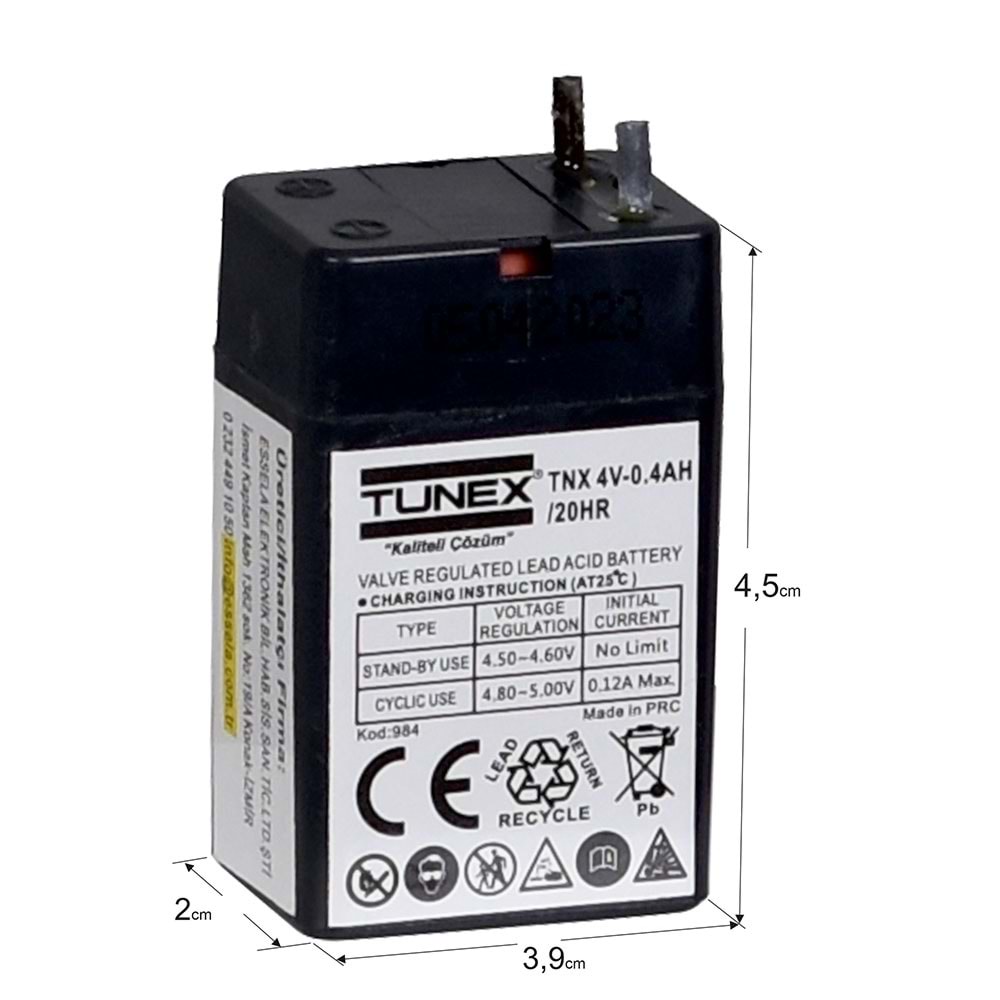 TUNEX 4V 0,4A Siyah Kuru Bakımsız Akü TNX-4V04A