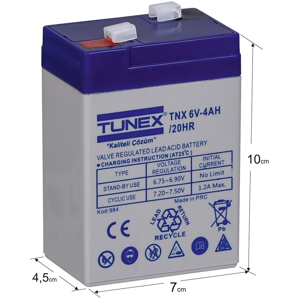 TUNEX 6V 4A Gri-Mavi Kuru Bakımsız Akü TNX-6V4A