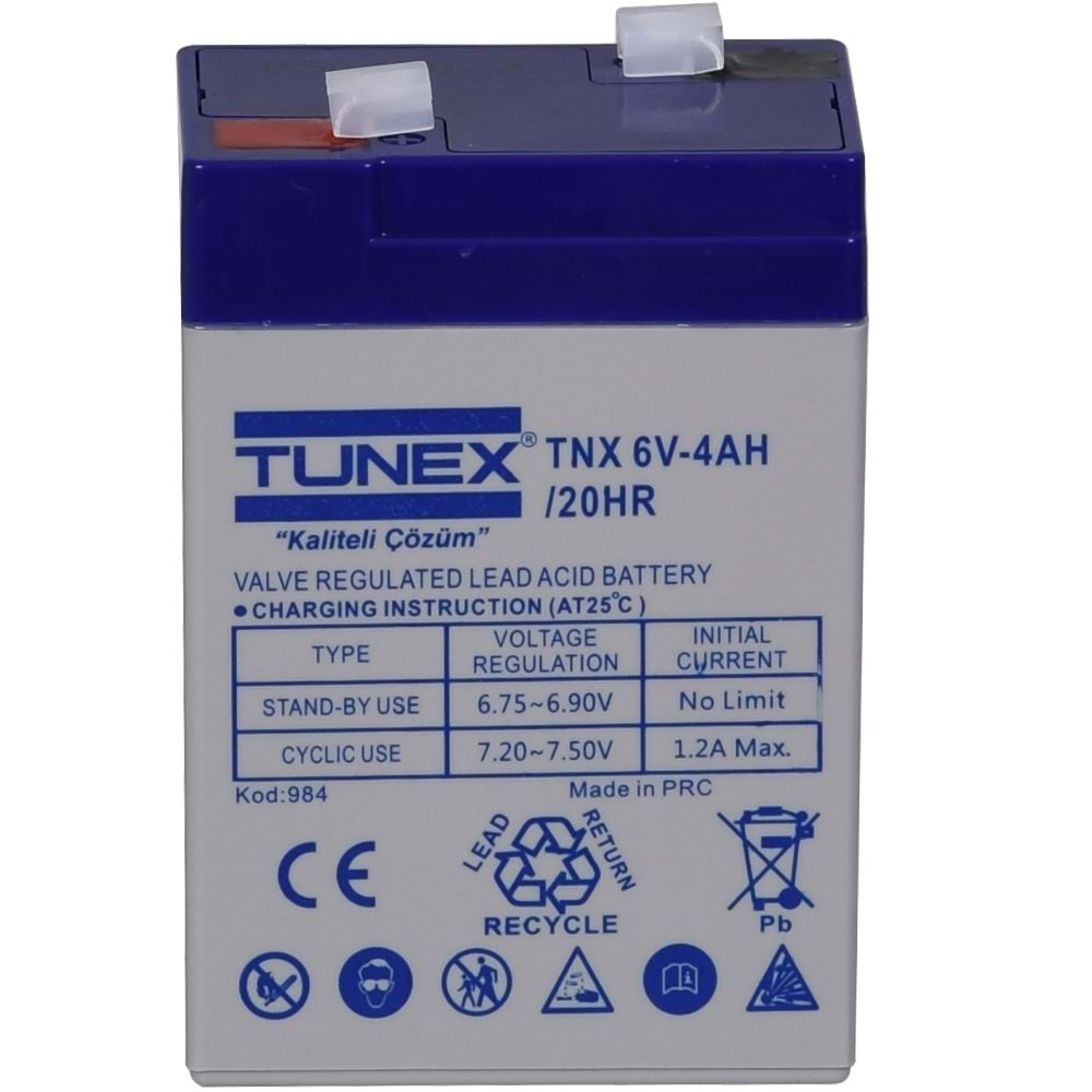 TUNEX 6V 4A Gri-Mavi Kuru Bakımsız Akü TNX-6V4A