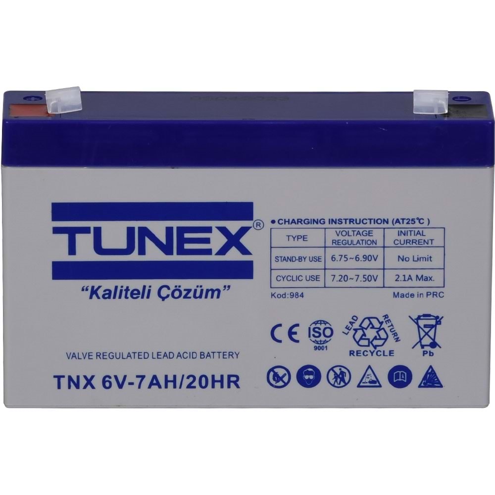 TUNEX 6V 7A Gri-Mavi Kuru Bakımsız Akü TNX-6V7A