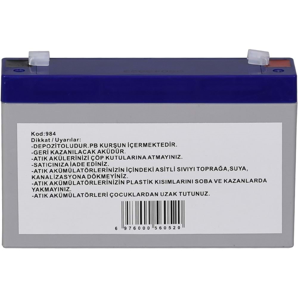 TUNEX 6V 7A Gri-Mavi Kuru Bakımsız Akü TNX-6V7A