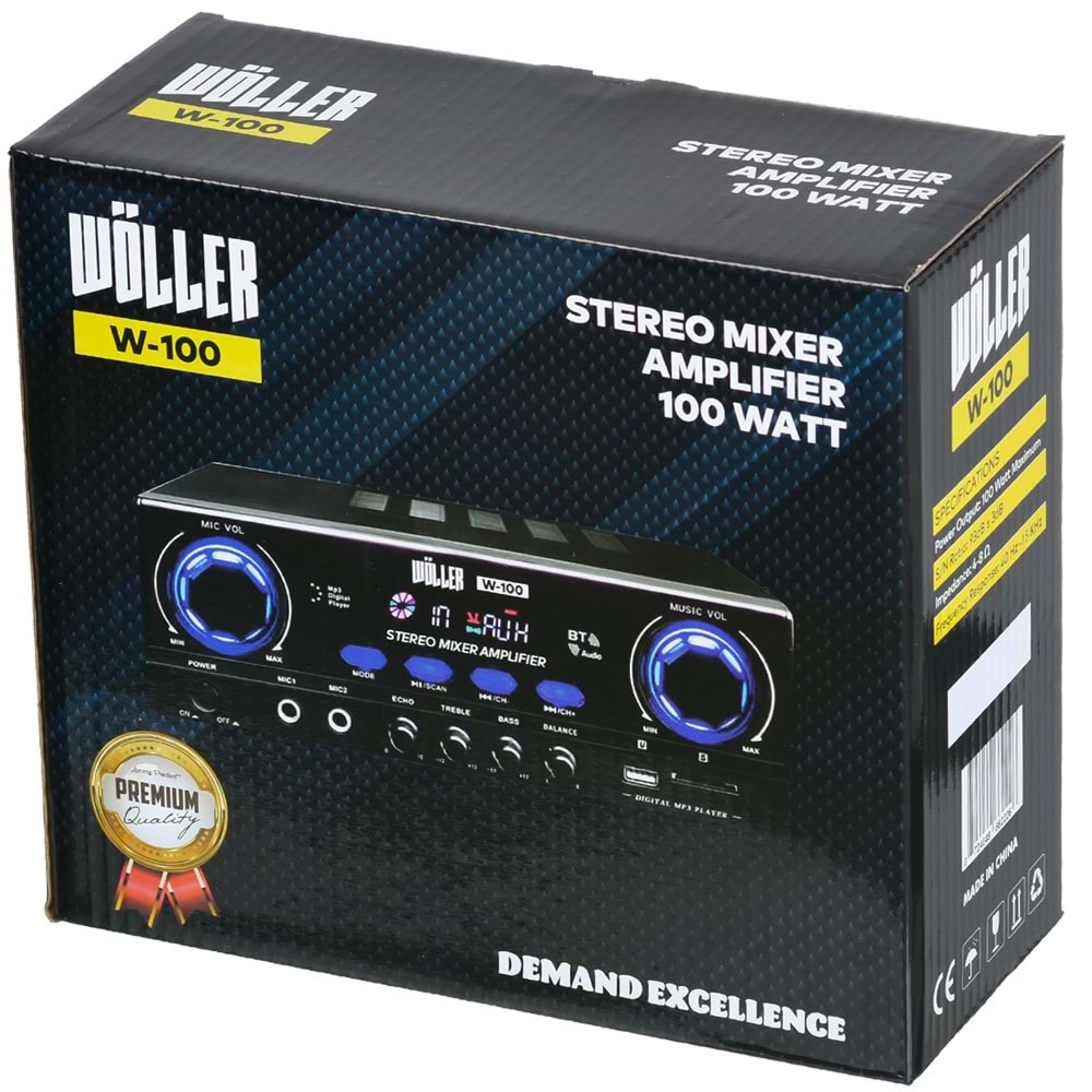 WÖLLER 100W 8 Ohm Usb-Sd-Bt Amfi W-100