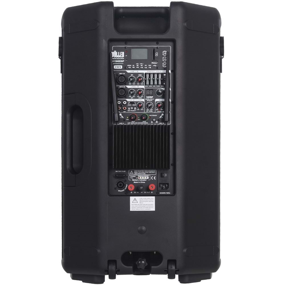 WÖLLER 15” 400 W Taşınabilir Bluetooth Hoparlör 2 El Kablosuz Mikrofonlu W-1540DSP