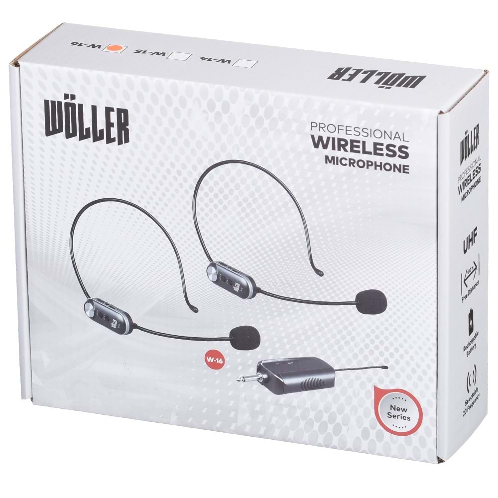 WÖLLER Uhf 2 Headset Şarjlı Kablosuz Mikrofon W-16
