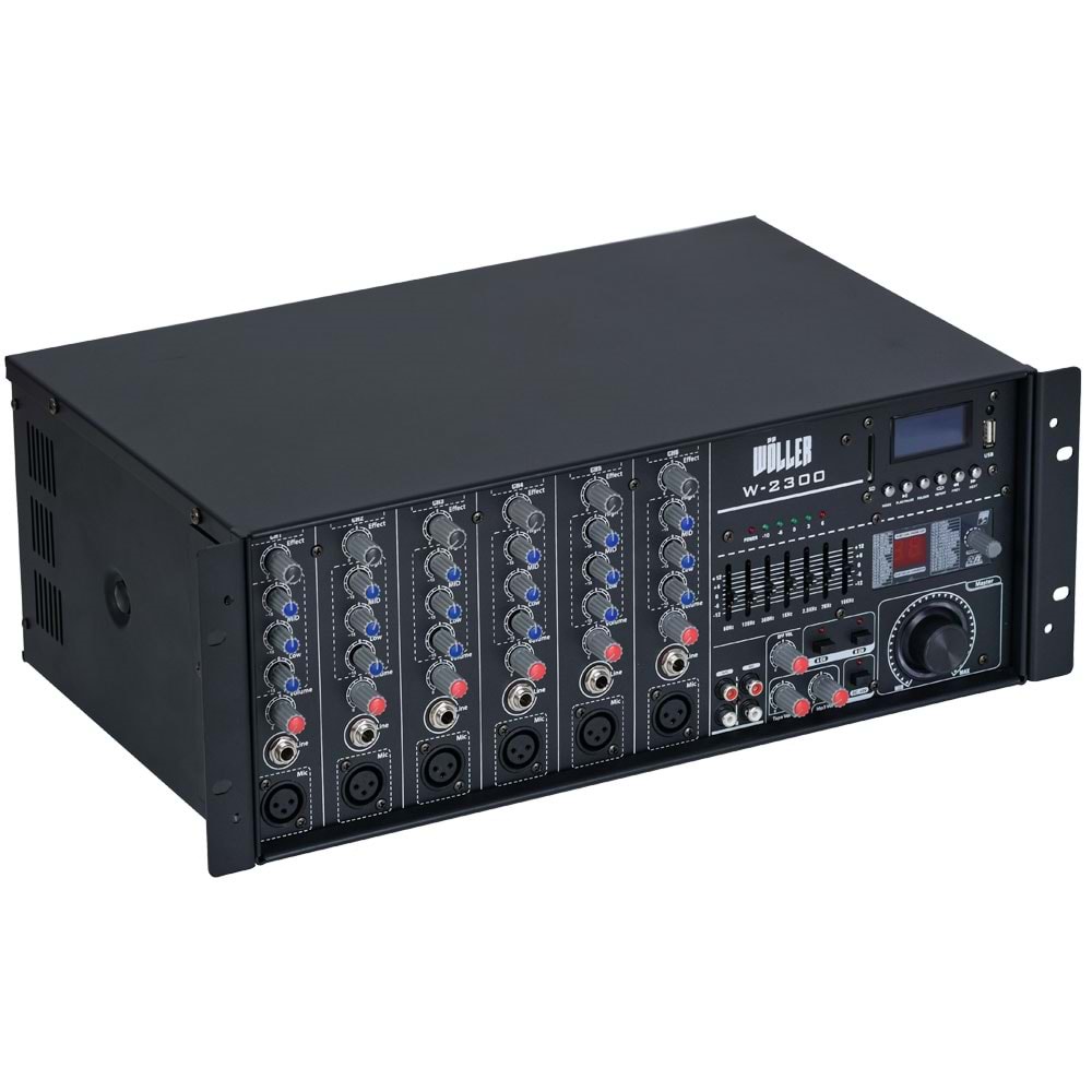 WÖLLER 100V - 8 OHM 300W 6 Kanal Power Mikser Amfi W-2300