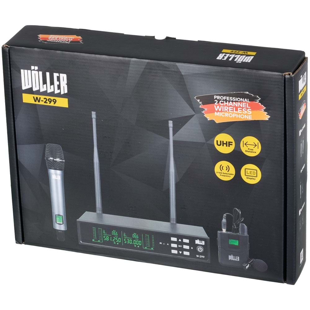 WÖLLER UHF İki Yaka Kablosuz Mikrofon W-299 YY