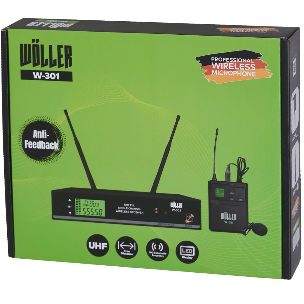 WÖLLER Uhf Tek Yaka Anti Feedback Dijital Kablosuz Mikrofon W-301 Y