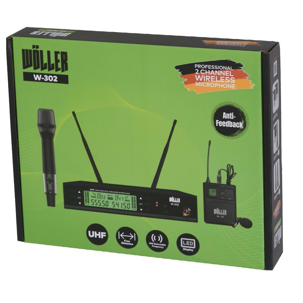 WÖLLER Uhf İki El Anti Feedback Dijital Kablosuz Mikrofon W-302 EE