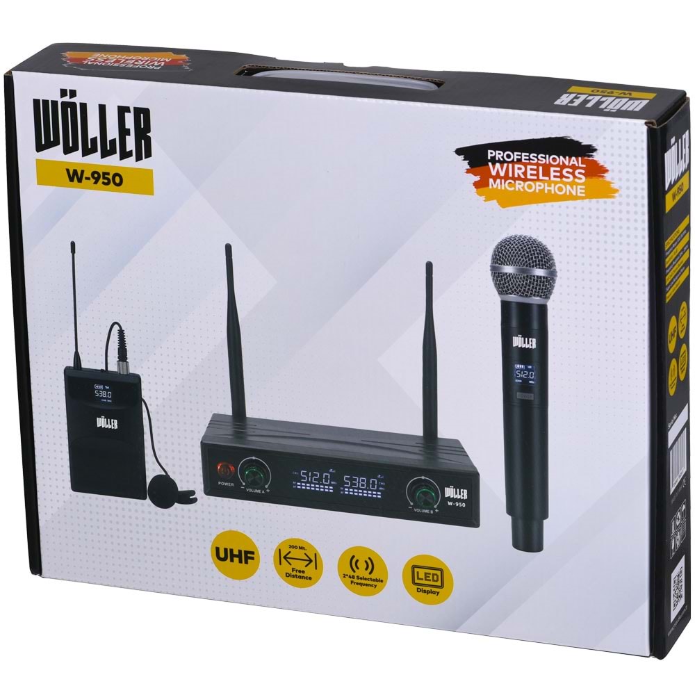 WÖLLER Uhf İki Yaka 48 Frekans Dijital Kablosuz Mikrofon W-950 YY