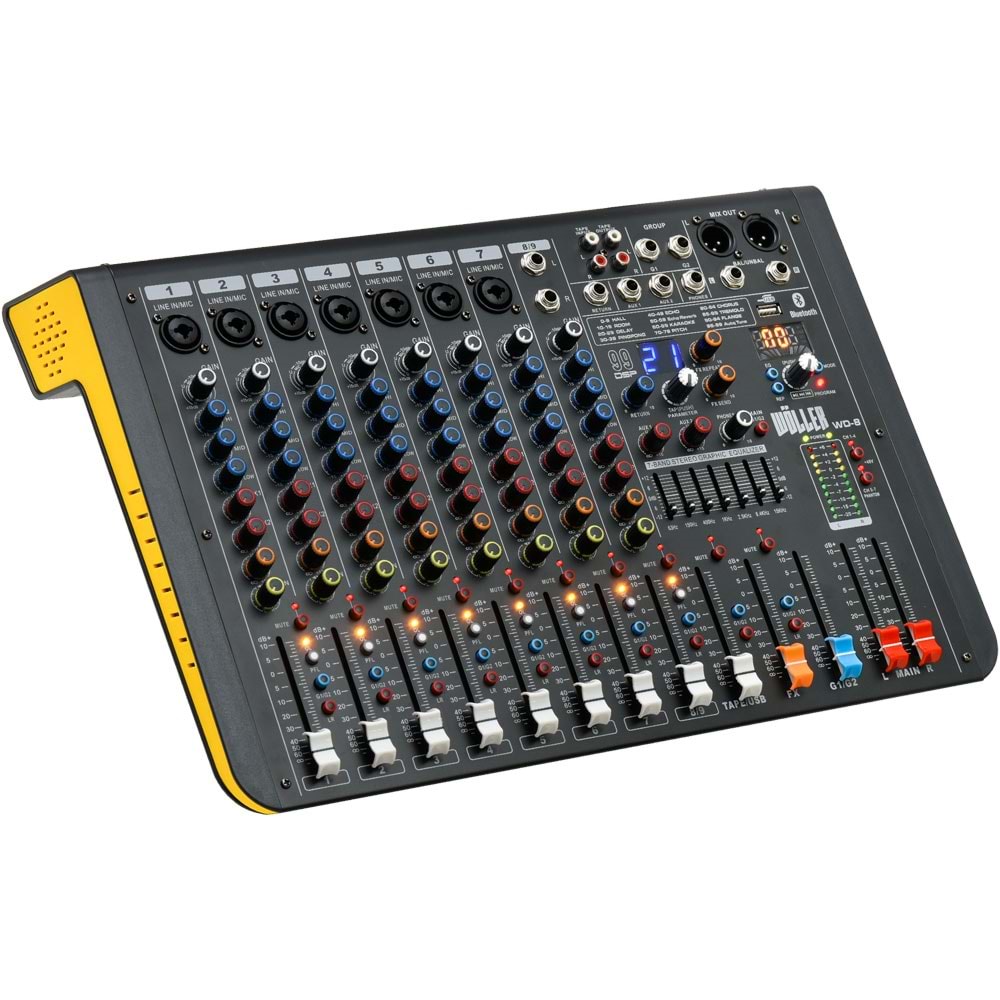 WÖLLER 8 Kanal Usb-Bt 16 Dsp Efect Deck Mixer WD-8