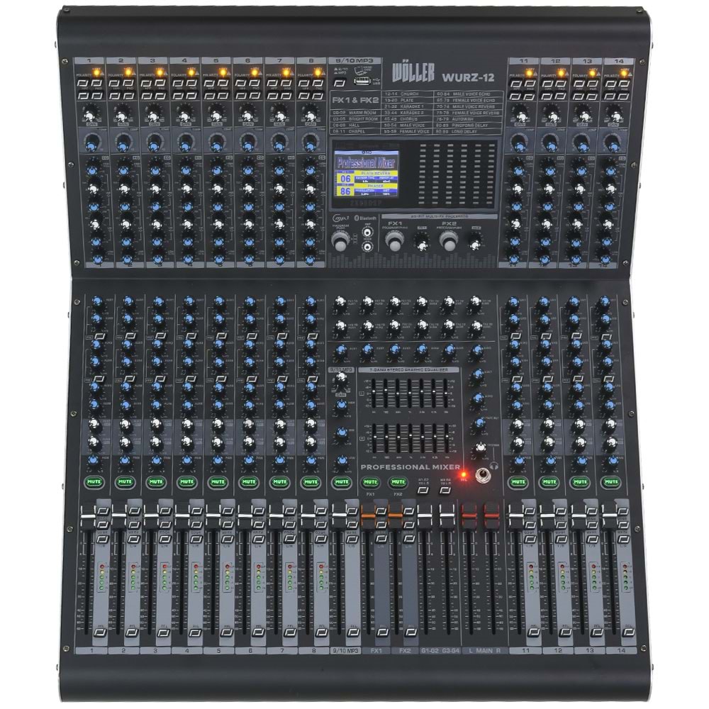 WÖLLER 12 Kanal 8 Aux 99 DSP USB Bluetooth Deck Mixer WURZ-12