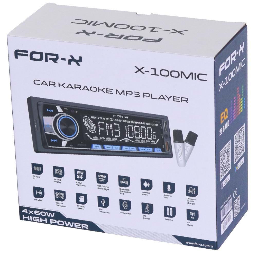 FOR-X Usb+Sd+Fm Bt Karaokeli Oto Teyp X-100 MIC