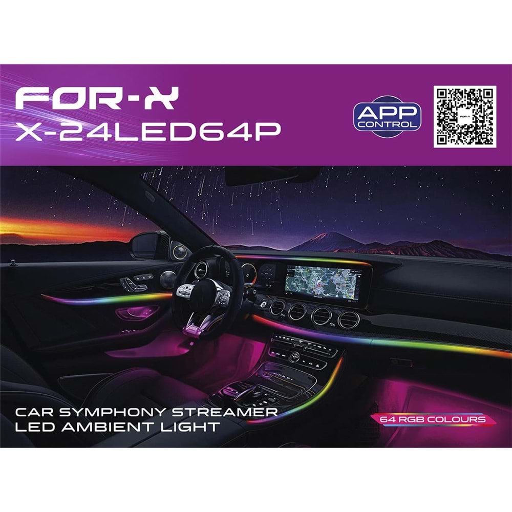 FOR-X Renkli Ortam Işığı Led 18 Işık / 64 RGB Renk Uygulama X-24LED64P