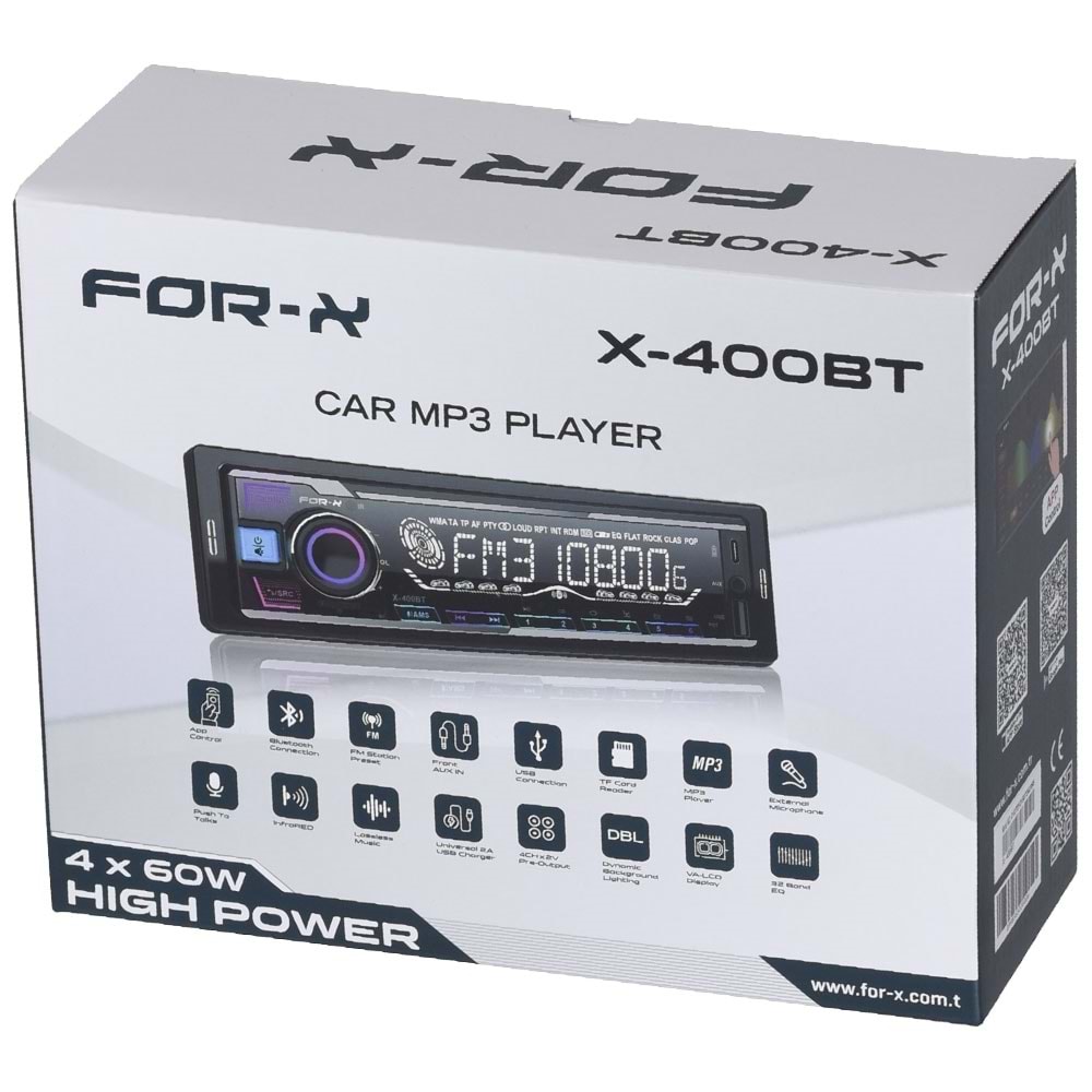 FOR-X Bluetooth ve USB ve Type C Girişli Radyo Oto Teyp X-400 BT