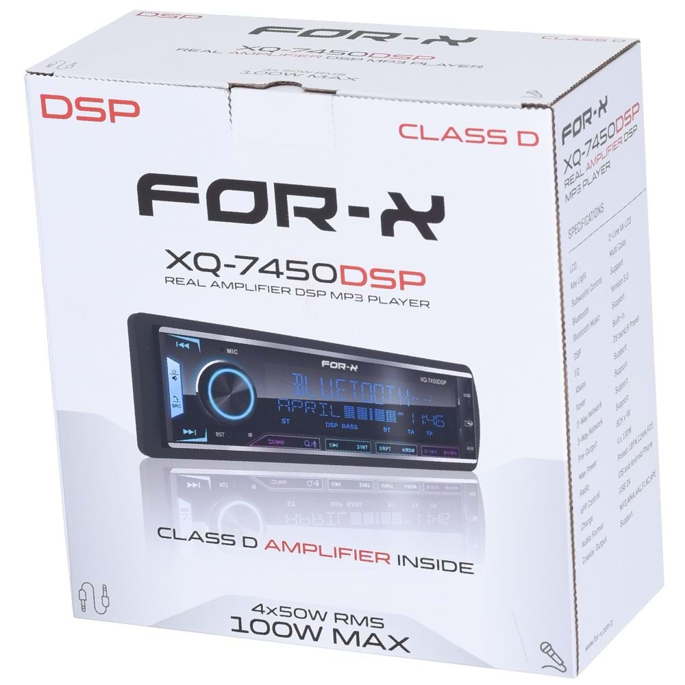 FOR-X Bluetooth ve USB Girişli Radyo Dsp İşlemcili 4 Amfi Çıkışlı Oto Teyp XQ-7450 DSP