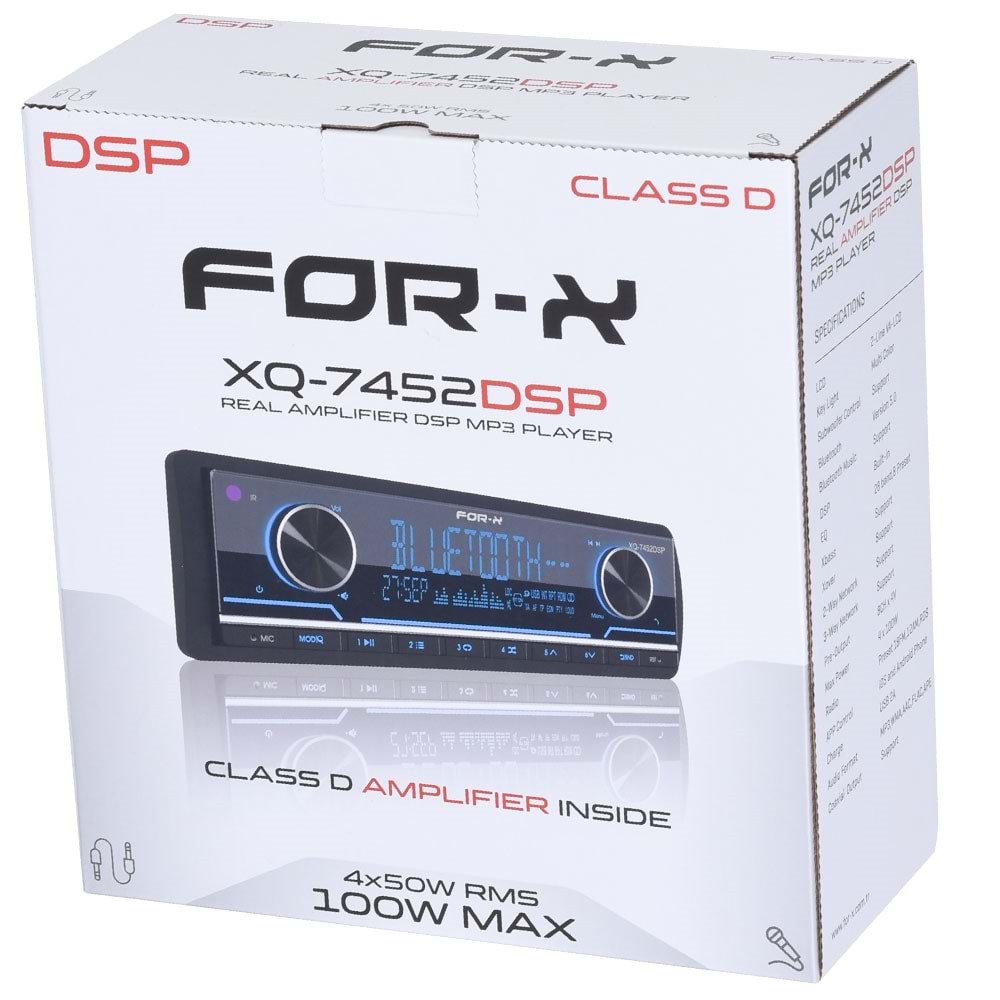 FOR-X Bluetooth ve USB Girişli Dsp İşlemcili 4 Amfi Çıkışlı Radyo Oto Teyp XQ-7452 DSP