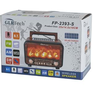 GLRTECH Usb Bluetooth lu Solar Şarjlı Alevli FM Radyo FP-2393 S