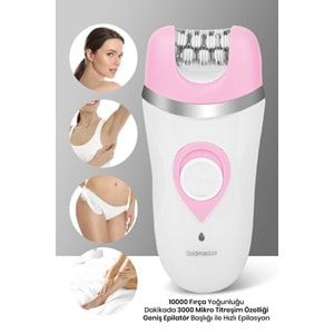GOLDMASTER Peri Şarjlı Islak Kuru LED Işıklı 2 in1 Epilatör ve Masaj Başlığı Epilasyon Cihazı GM-8166