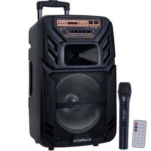 KORAX 12'' 80W Bluetooth ve USB Girişli 2 El UHF Mikrofonlu Portatif Aktif Kabin KX-MAX-30