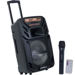 KORAX 12'' 80W Bluetooth ve USB Girişli 1 El 1 Yaka UHF Mikrofonlu Portatif Aktif Kabin KX-MAX-30 PLUS