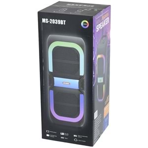 MS Bluetooth ve USB Girişli 2X8 İnch Şarjlı Işıklı Müzik Sistemi MS-2039 BT