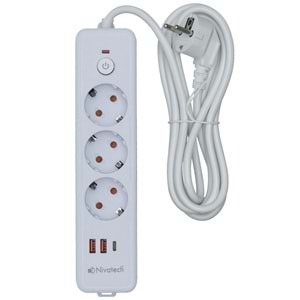 NİVATECH 3 Lü 3 Mt USB Şarjlı Akım Korumalı Topraklı Priz NTC-3220-3