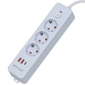 NİVATECH 3 Lü 5 Mt USB Şarjlı Akım Korumalı Topraklı Priz NTC-3220-5